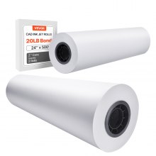 VEVOR Wide Format Paper, 24 in x 500 ft Plotter Paper, 2 Rolls CAD Bond Rolls with 3 in Core, 20 LB Bond Paper Rolls, Idea for CAD Drawings, Engineering Plans, GIS Maps & Architectural Designs