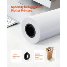 VEVOR Wide Format Paper, 30 in x 500 ft Plotter Roll, 2 Rolls CAD Bond Rolls with 3 in Core, 20 LB Bond Paper Rolls, Ideal for CAD Drawings, Engineering Plans, GIS Maps, and Architectural Designs