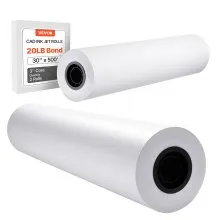 VEVOR Wide Format Paper, 30 in x 500 ft Plotter Roll, 2 Rolls CAD Bond Rolls with 3 in Core, 20 LB Bond Paper Rolls, Ideal for CAD Drawings, Engineering Plans, GIS Maps, and Architectural Designs