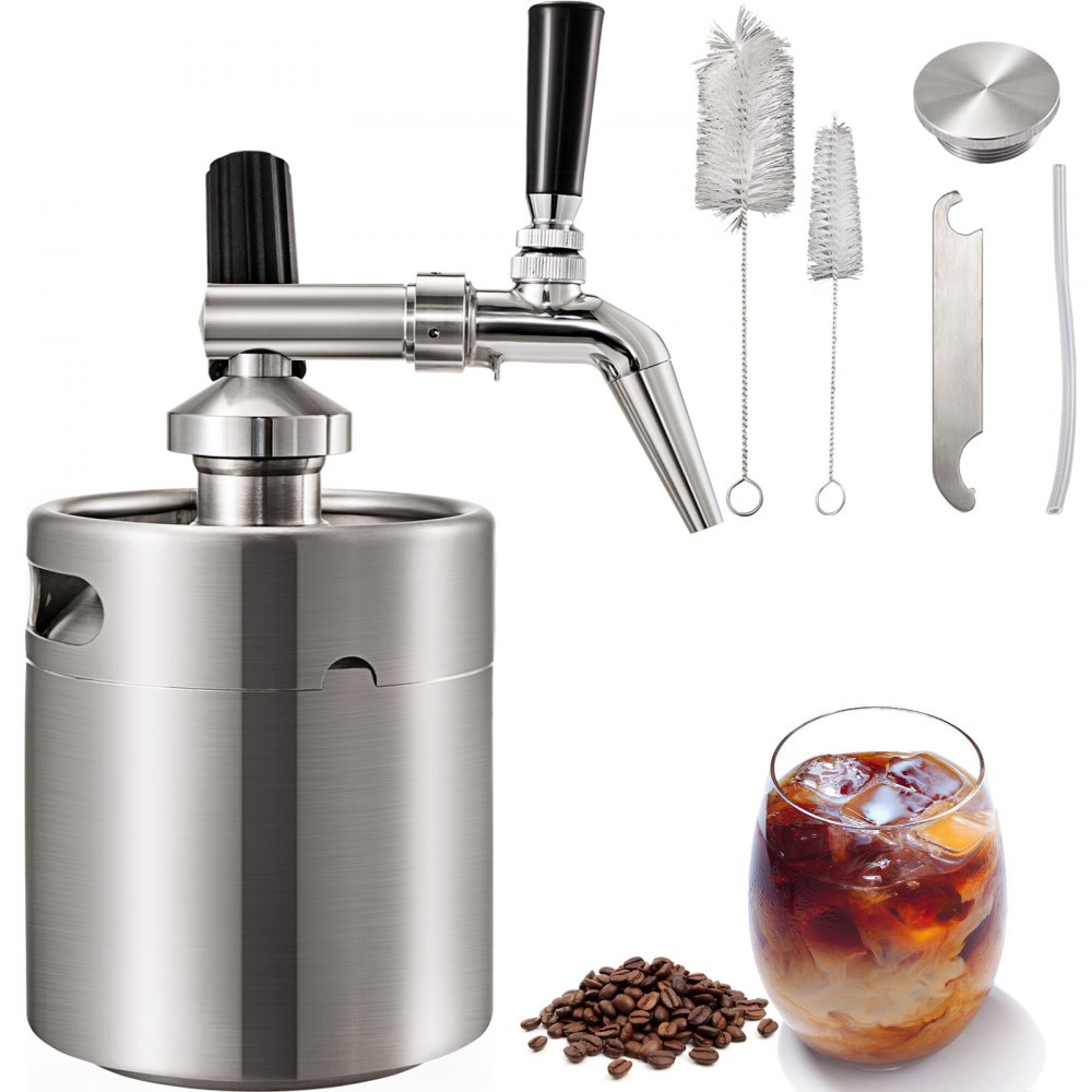 VEVOR Nitro Cold Brew Coffee Maker 2L Nitro Brew Coffee Maker Stainless Steel Nitro Coffee Maker Portable Cold Brew Coffee Maker with Brushes Home Brew Kit