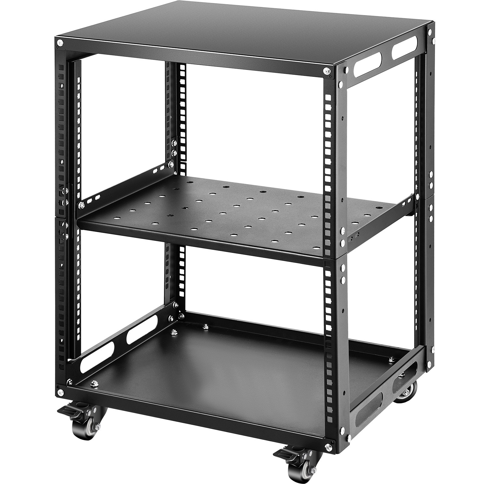 VEVOR Server Rack, 12U Open Frame Rack, 4-Post IT Server Network Relay Rack, 19 Inch Server/Audio Network Equipment Rack Cold Rolled Steel, Heavy Duty Rack w/Casters, Holds Network Servers & AV Gear
