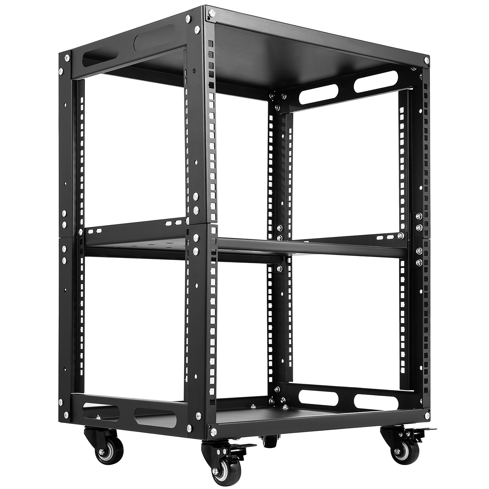 VEVOR Server Rack, 12U Open Frame Rack, 4-Post IT Server Network Relay Rack, 19 Inch Server/Audio Network Equipment Rack Cold Rolled Steel, Heavy Duty Rack w/Casters, Holds Network Servers & AV Gear