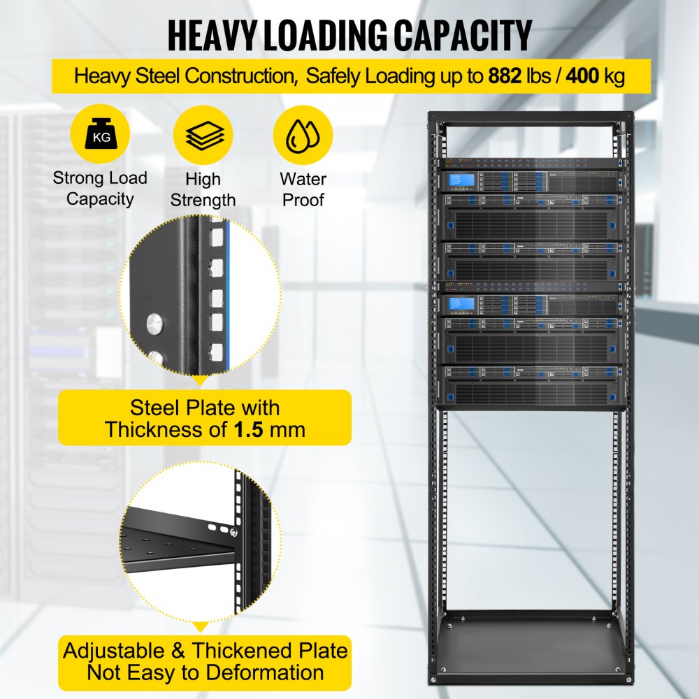 VEVOR Server Rack, 28U Open Frame Rack, 4-Post IT Server Network Relay Rack, 19 Inch Server/Audio Network Equipment Rack Cold Rolled Steel, Heavy Duty Threaded Rack, Holds Network Servers & AV Gear
