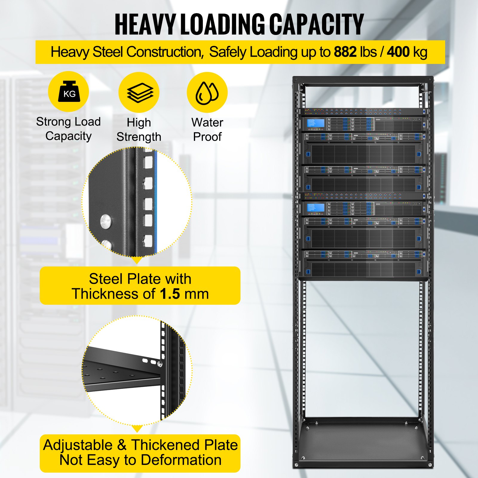 VEVOR Server Rack, 28U Open Frame Rack, 4-Post IT Server Network Relay Rack, 19 Inch Server/Audio Network Equipment Rack Cold Rolled Steel, Heavy Duty Threaded Rack, Holds Network Servers & AV Gear