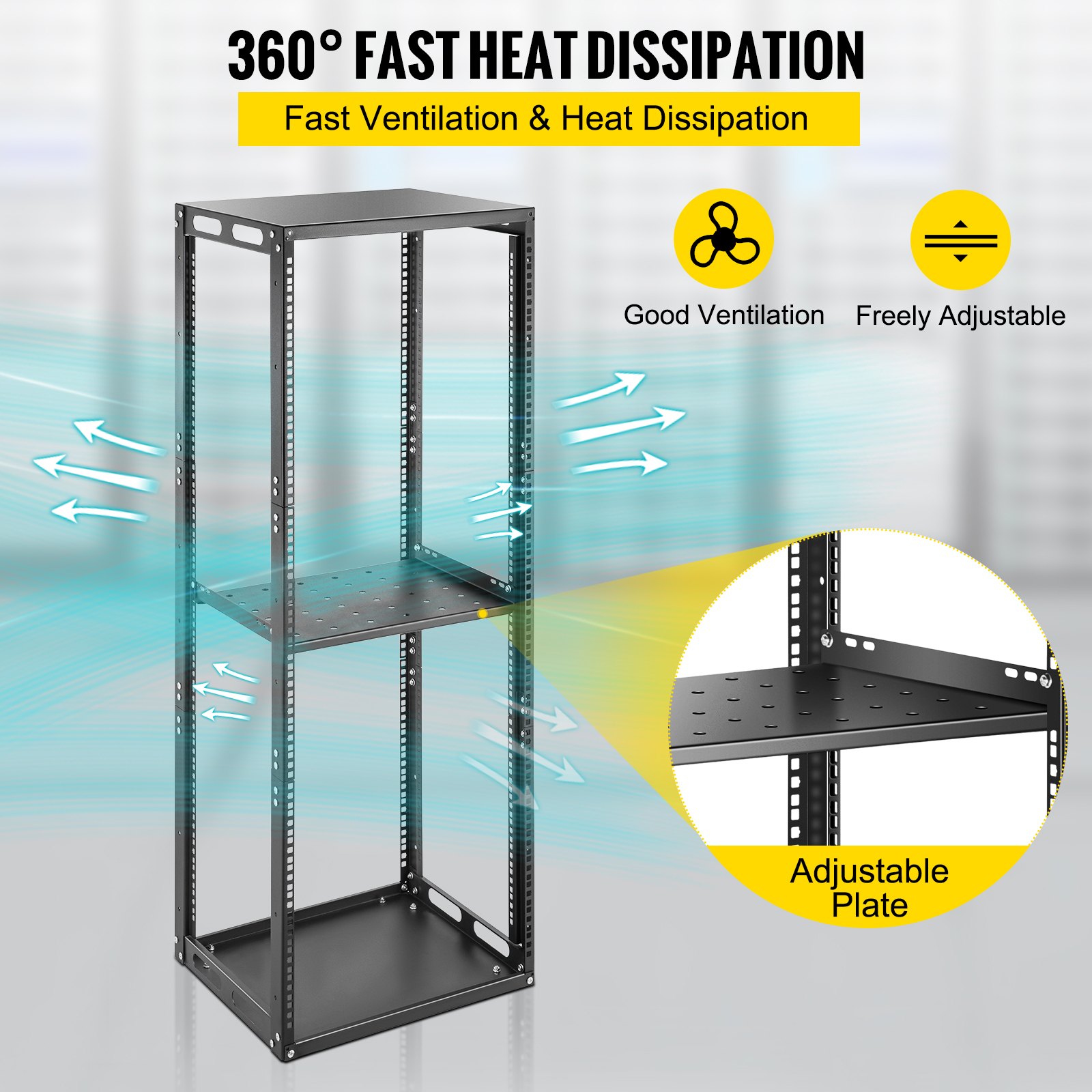 VEVOR Server Rack, 28U Open Frame Rack, 4-Post IT Server Network Relay Rack, 19 Inch Server/Audio Network Equipment Rack Cold Rolled Steel, Heavy Duty Threaded Rack, Holds Network Servers & AV Gear