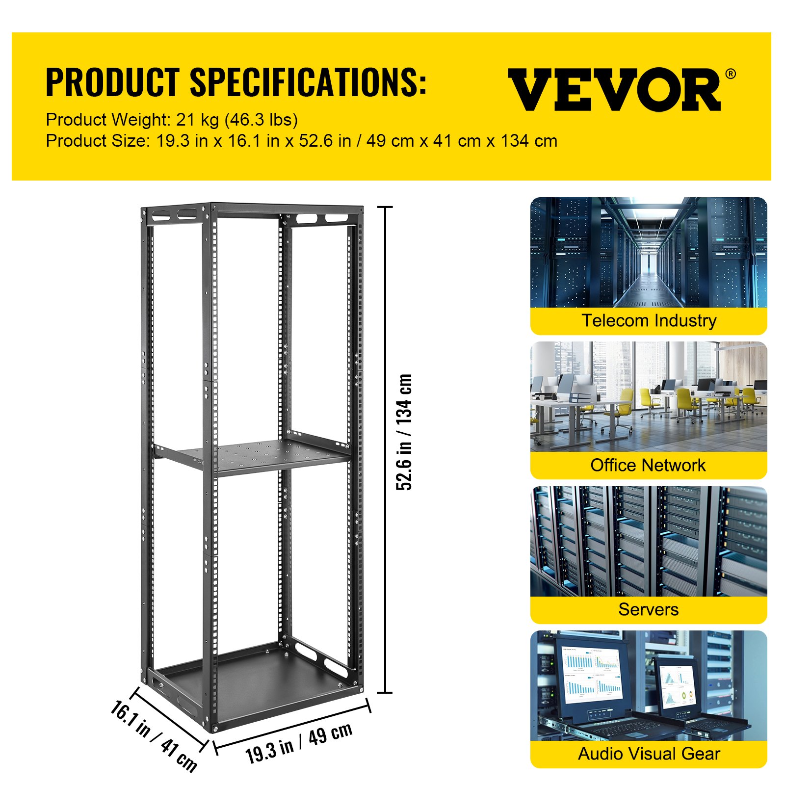 VEVOR Server Rack, 28U Open Frame Rack, 4-Post IT Server Network Relay Rack, 19 Inch Server/Audio Network Equipment Rack Cold Rolled Steel, Heavy Duty Threaded Rack, Holds Network Servers & AV Gear