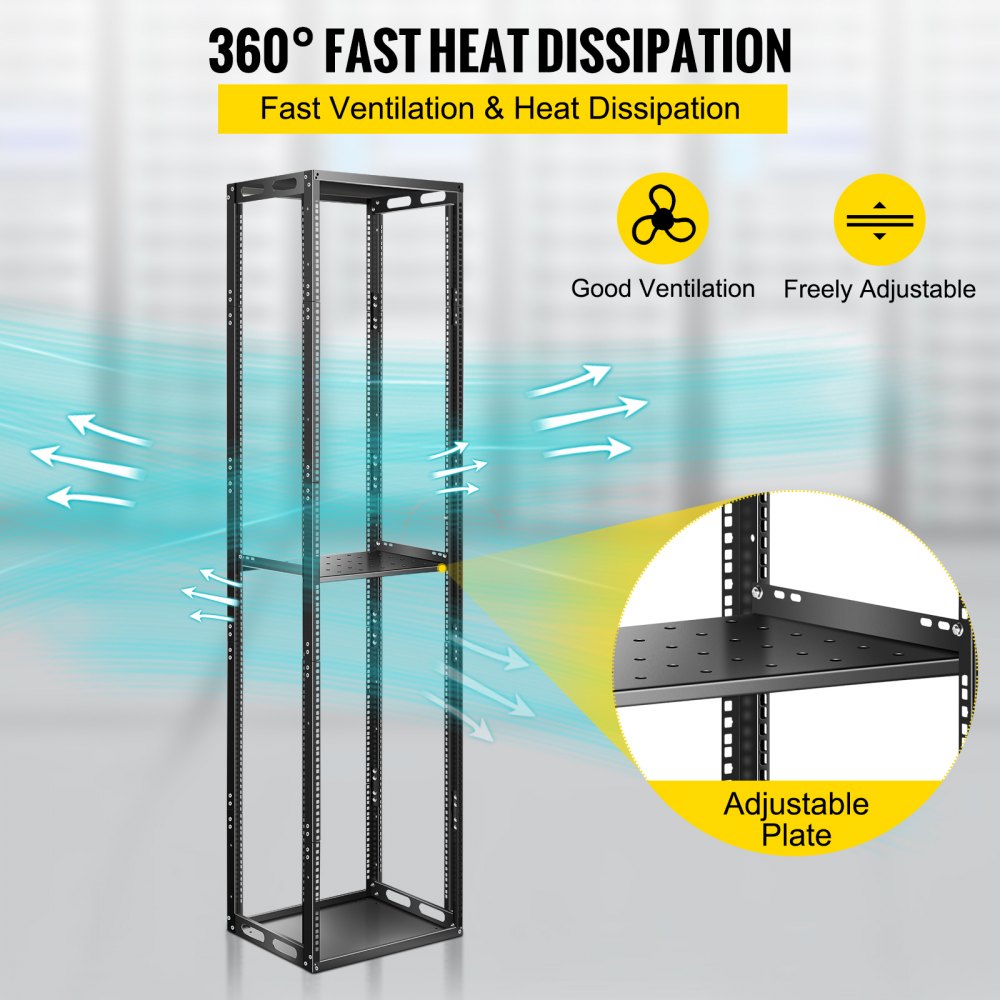 VEVOR Server Rack, 42U Open Frame Rack, 4-Post IT Server Network Relay Rack, 19 Inch Server/Audio Network Equipment Rack Cold Rolled Steel, Heavy Duty Threaded Rack, Holds Network Servers & AV Gear