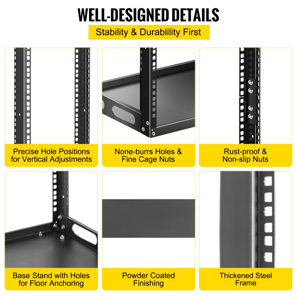 VEVOR Server Rack, 42U Open Frame Rack, 4-Post IT Server Network Relay Rack, 19 Inch Server/Audio Network Equipment Rack Cold Rolled Steel, Heavy Duty Threaded Rack, Holds Network Servers & AV Gear