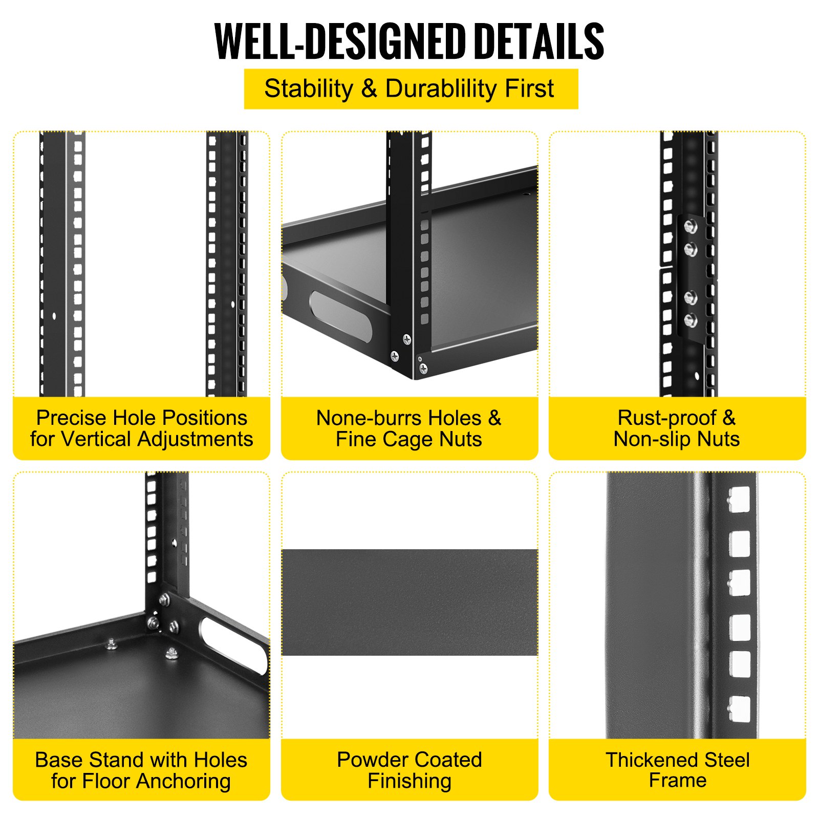 VEVOR Server Rack, 42U Open Frame Rack, 4-Post IT Server Network Relay Rack, 19 Inch Server/Audio Network Equipment Rack Cold Rolled Steel, Heavy Duty Threaded Rack, Holds Network Servers & AV Gear
