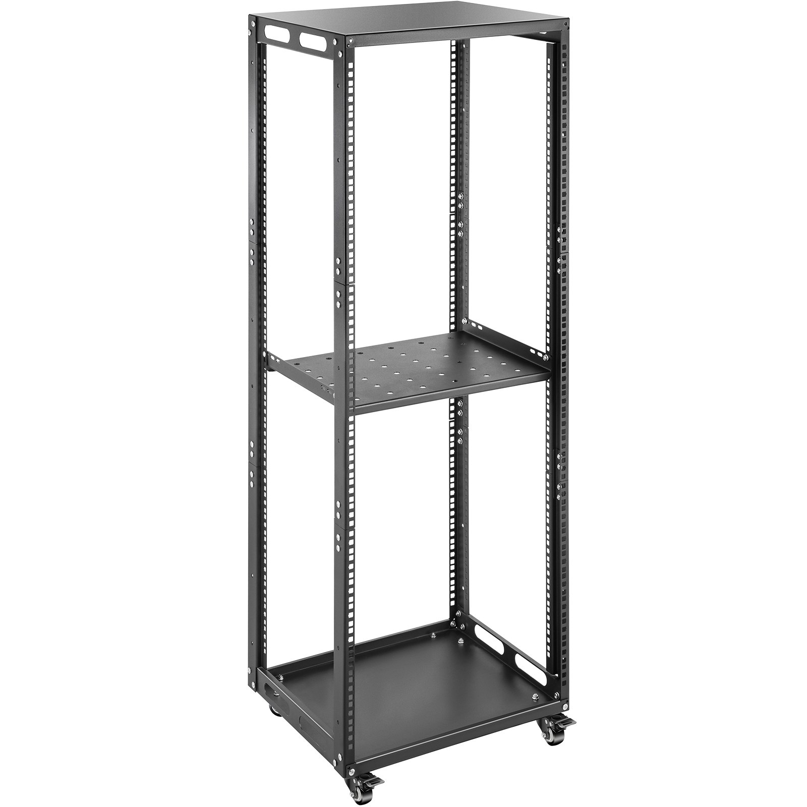 VEVOR Server Rack, 27U Open Frame Rack, 4-Post IT Server Network Relay Rack, 19 Inch Server/Audio Network Equipment Rack Cold Rolled Steel, Heavy Duty Rack w/Casters, Holds Network Servers & AV Gear