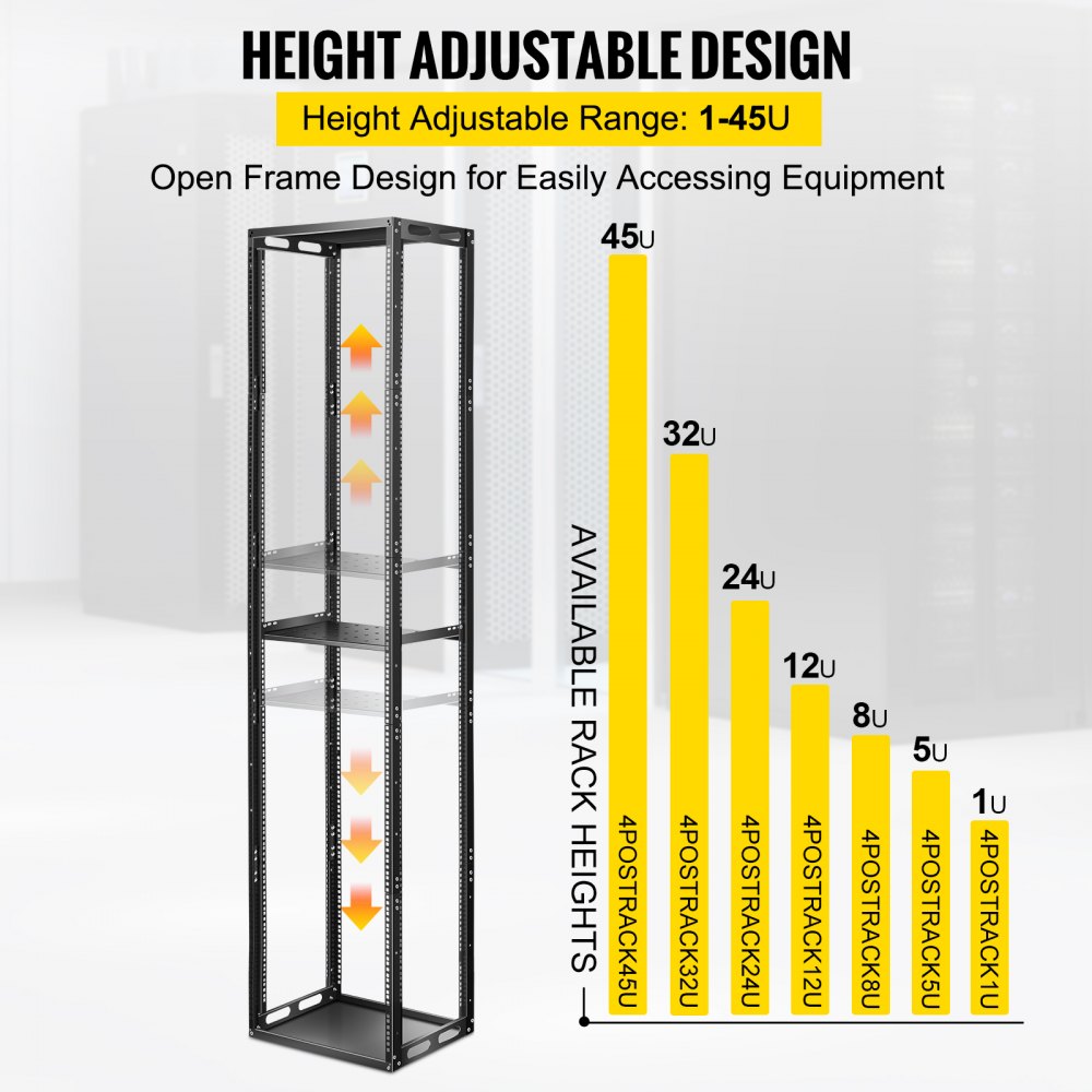 VEVOR Open Frame Server Rack Network Server Rack 45U 4 Post 19"/482mm Relay Rack
