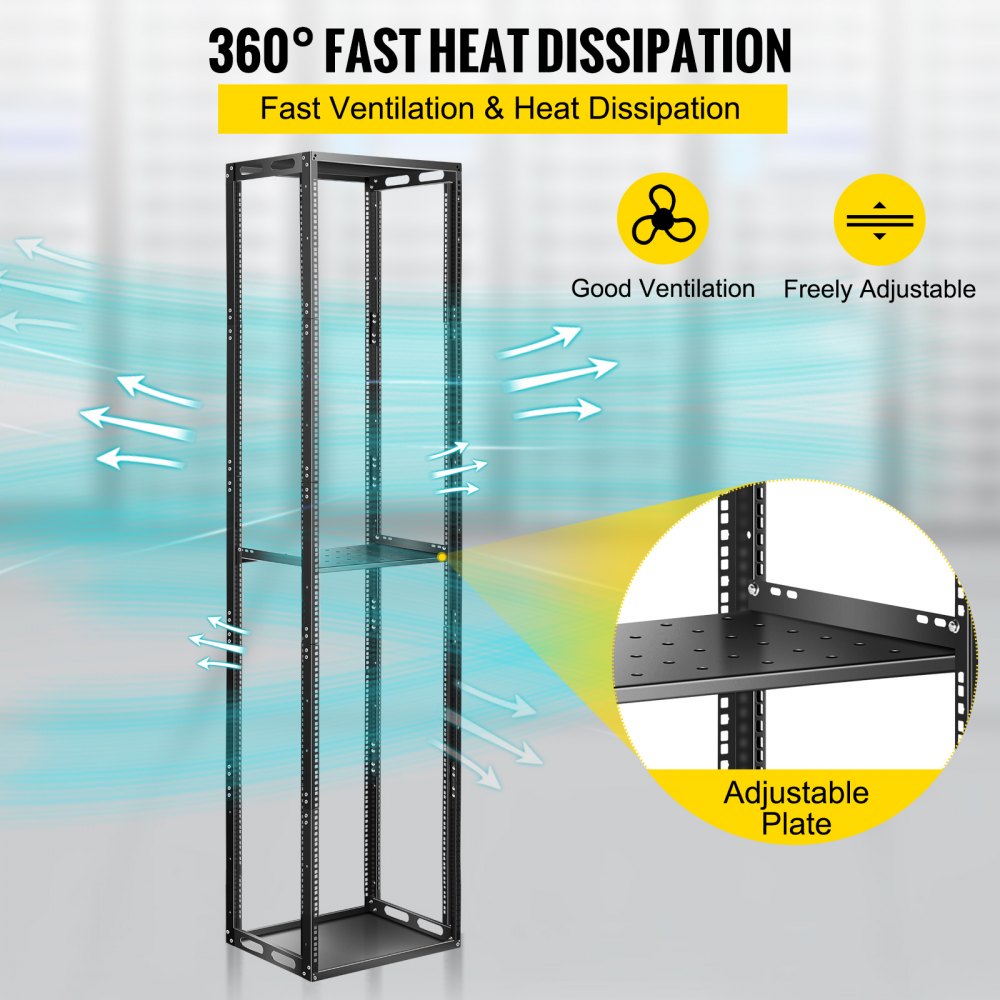 VEVOR Open Frame Server Rack Network Server Rack 45U 4 Post 19"/482mm Relay Rack