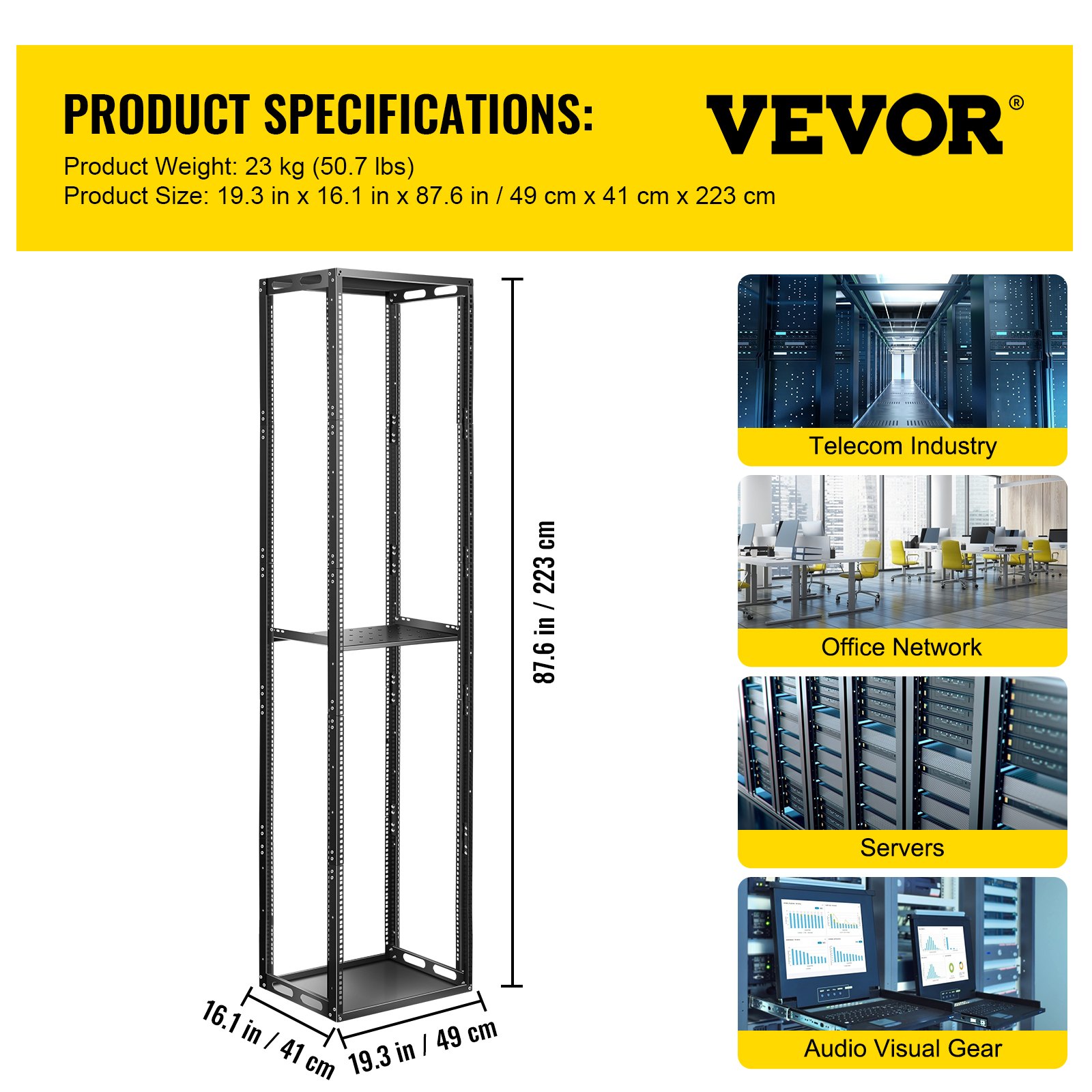 VEVOR Open Frame Server Rack Network Server Rack 45U 4 Post 19"/482mm Relay Rack