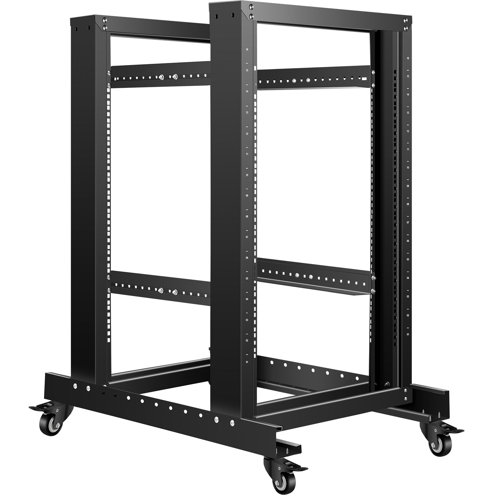 VEVOR Server Rack, 15U Open Frame Rack, 4-Post IT Server Relay Rack, 19" Server/Audio Network Equipment Rack Cold Rolled Steel, 23.5" Deep Heavy Duty Rack w/Casters, Holds Network Servers & AV Gear