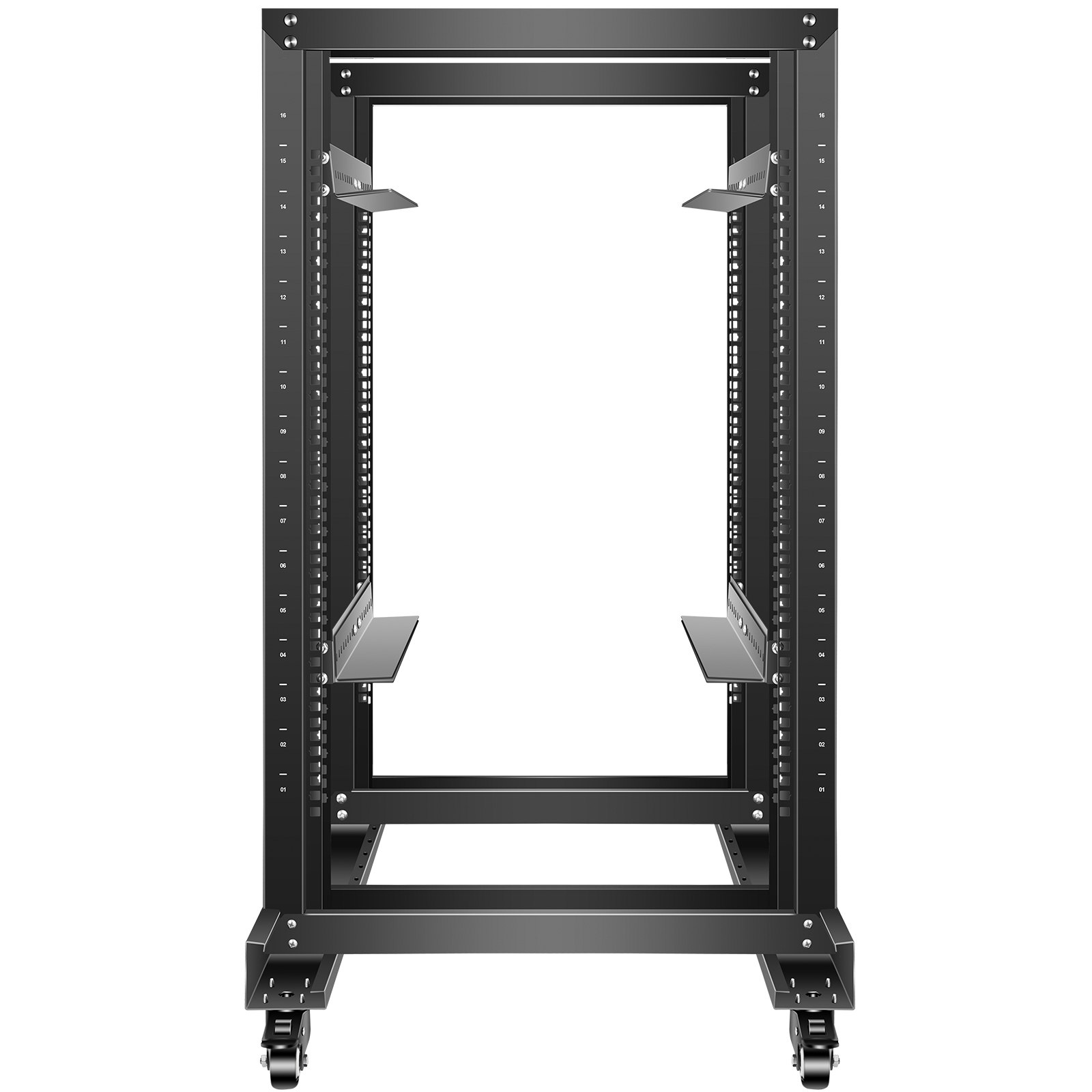 VEVOR Server Rack, 15U Open Frame Rack, 4-Post IT Server Relay Rack, 19" Server/Audio Network Equipment Rack Cold Rolled Steel, 23.5" Deep Heavy Duty Rack w/Casters, Holds Network Servers & AV Gear