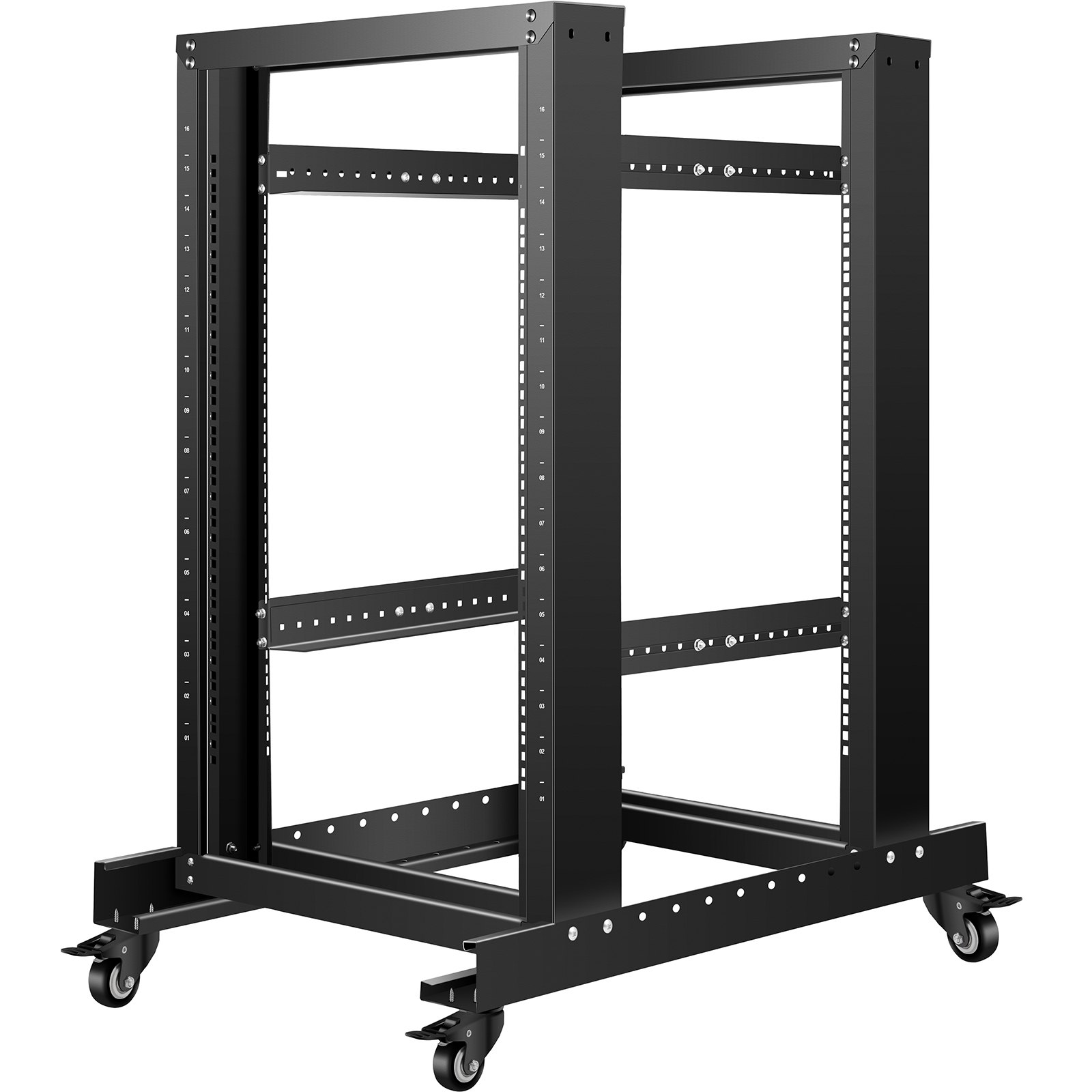 VEVOR Server Rack, 15U Open Frame Rack, 4-Post IT Server Relay Rack, 19" Server/Audio Network Equipment Rack Cold Rolled Steel, 23.5" Deep Heavy Duty Rack w/Casters, Holds Network Servers & AV Gear