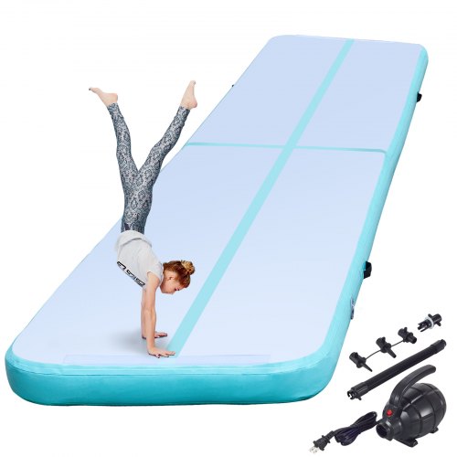 VEVOR 16ft Inflatable Air Gymnastic Mat, 4 inches Thickness Air Tumble Track with Electric Air Pump,Dubrable Material Air Mat for Home Use / Training /Cheerleading / Yoga / Water,Tiffany