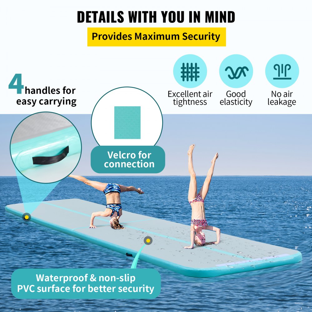 VEVOR 16ft Inflatable Air Gymnastic Mat, 4 inches Thickness Air Tumble Track with Electric Air Pump,Dubrable Material Air Mat for Home Use / Training /Cheerleading / Yoga / Water,Tiffany