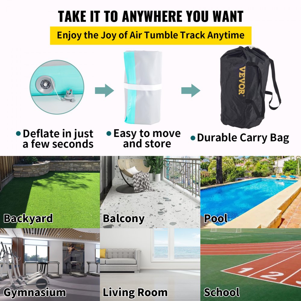 VEVOR 16ft Inflatable Air Gymnastic Mat, 4 inches Thickness Air Tumble Track with Electric Air Pump,Dubrable Material Air Mat for Home Use / Training /Cheerleading / Yoga / Water,Tiffany