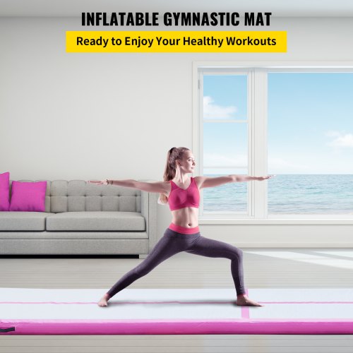 VEVOR 16ft Inflatable Air Gymnastic Mat, 4 inches Thickness Air Tumble Track with Electric Air Pump,Dubrable Material Air Mat for Home Use / Training /Cheerleading / Yoga / Water,Pink