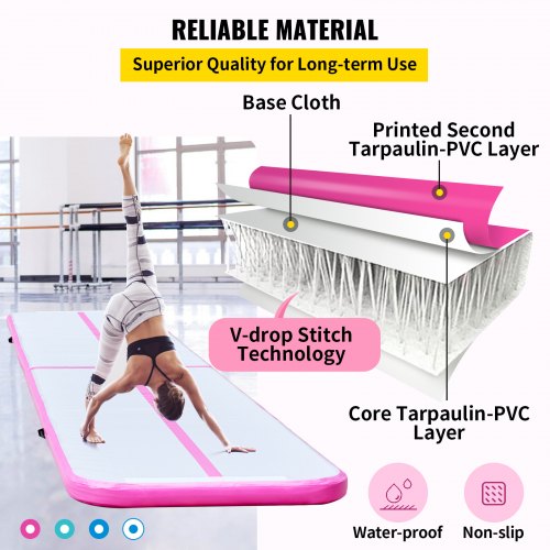 VEVOR 16ft Inflatable Air Gymnastic Mat, 4 inches Thickness Air Tumble Track with Electric Air Pump,Dubrable Material Air Mat for Home Use / Training /Cheerleading / Yoga / Water,Pink