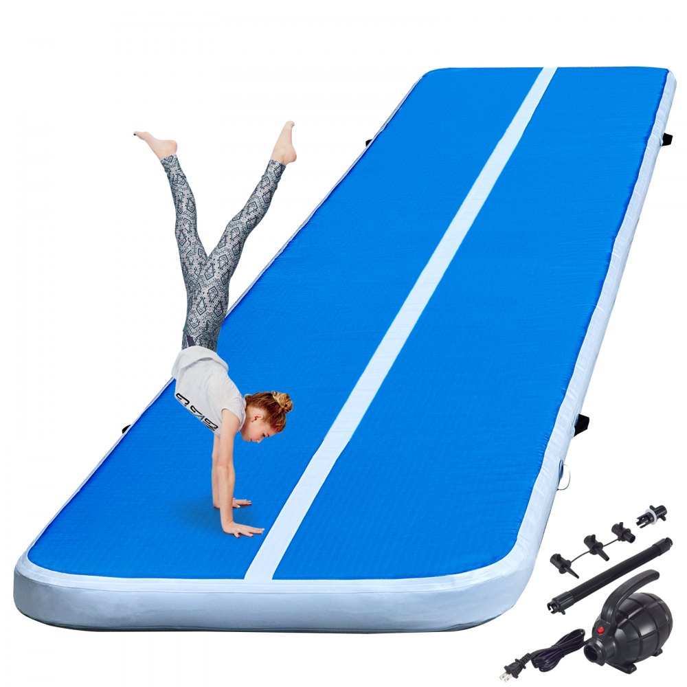 VEVOR 16ft Inflatable Air Gymnastic Mat, 4 inches Thickness Air Tumble Track with Electric Air Pump,Dubrable Material Air Mat for Home Use / Training /Cheerleading / Yoga / Water,Navy Blue