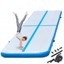 VEVOR 16ft Inflatable Air Gymnastic Mat, 4 inches Thickness Air Tumble Track with Electric Air Pump,Dubrable Material Air Mat for Home Use / Training /Cheerleading / Yoga / Water，Blue