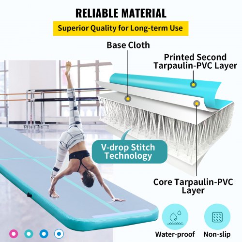VEVOR 20ft Inflatable Air Gymnastic Mat, 4 inches Thickness Air Tumble Track with Electric Air Pump,Dubrable Material Air Mat for Home Use / Training /Cheerleading / Yoga / Water,Tiffany
