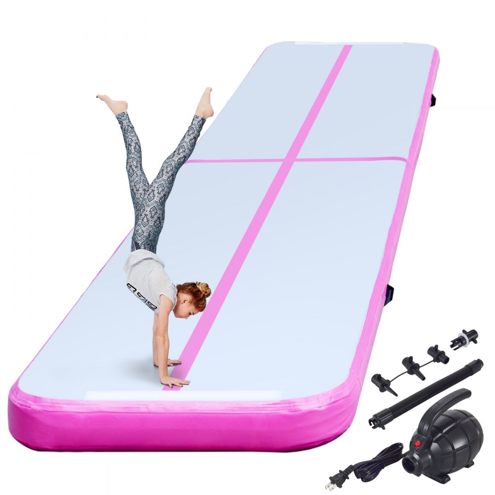 VEVOR 20ft Inflatable Air Gymnastic Mat, 4 inches Thickness Air Tumble Track with Electric Air Pump,Dubrable Material Air Mat for Home Use / Training /Cheerleading / Yoga / Water,Pink
