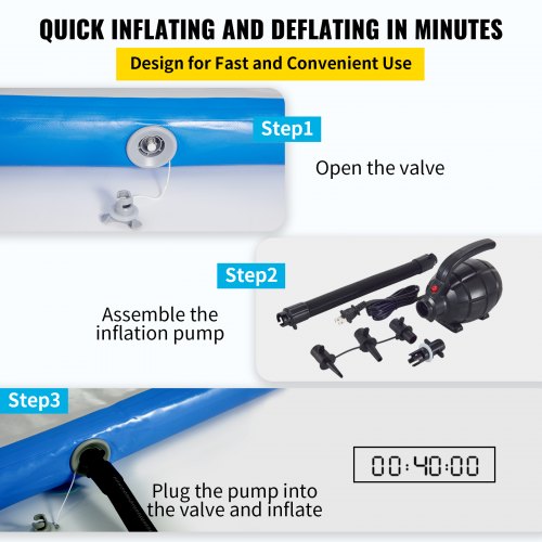 VEVOR 20ft Inflatable Air Gymnastic Mat, 4 inches Thickness Air Tumble Track with Electric Air Pump,Dubrable Material Air Mat for Home Use / Training /Cheerleading / Yoga / Water,Blue