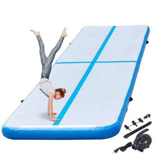 VEVOR 20ft Inflatable Air Gymnastic Mat, 4 inches Thickness Air Tumble Track with Electric Air Pump,Dubrable Material Air Mat for Home Use / Training /Cheerleading / Yoga / Water,Blue