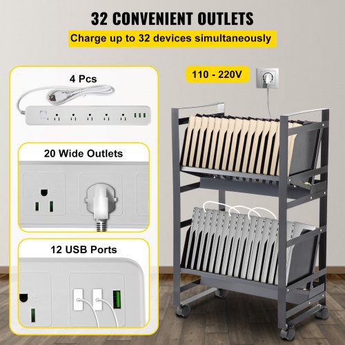 Laptop Charging Station, 10-Device Rolling Open Charging Cart For
