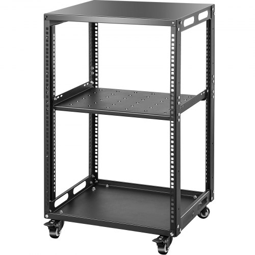 VEVOR Server Rack, 15U 19'' Open Frame Rack, 4-Post IT Server Network Relay Rack, Server/Audio Network Equipment Rack Cold Rolled Steel, Heavy Duty Rack w/Casters