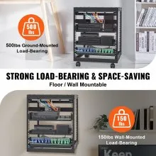 VEVOR 12U Rack de servidor de marco abierto, profundidad ajustable de 15'' a 40'', rack de servidor de red independiente o de montaje en pared, rack AV de 4 postes con ruedas, admite todos sus equipos de TI de red, equipo AV, enrutador, módem