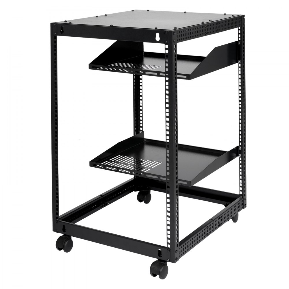 VEVOR 15U Open Frame Server Rack, 15''-40'' Adjustable Depth, Free Standing or Wall Mount Network Server Rack, 4 Post AV Rack with Casters, Holds All Your Networking IT Equipment AV Gear Router Modem