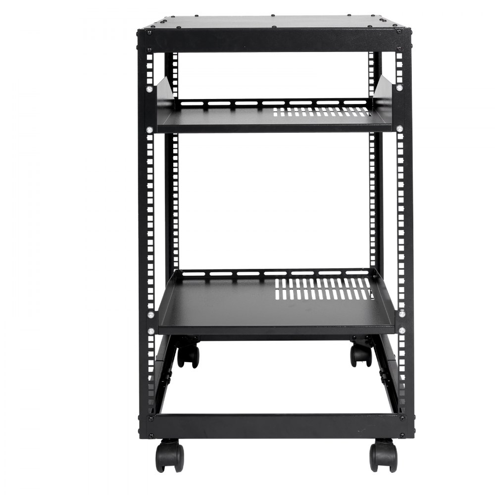 VEVOR 15U Open Frame Server Rack, 15''-40'' Adjustable Depth, Free Standing or Wall Mount Network Server Rack, 4 Post AV Rack with Casters, Holds All Your Networking IT Equipment AV Gear Router Modem