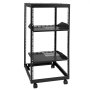 mobile VEVOR server rack with black metal frame, vented shelves, and locking caster wheels.