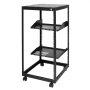VEVOR server rack with adjustable shelves on wheels. black metal frame with ventilated panels.