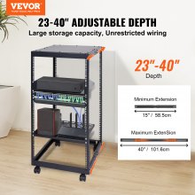 VEVOR 20U Open Frame Server Rack, 15''-40'' Adjustable Depth, Free Standing or Wall Mount Network Server Rack, 4 Post AV Rack with Casters, Holds All Your Networking IT Equipment AV Gear Router Modem