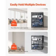 VEVOR 12U Open Frame Network Rack, 23 in Depth, Wall Mounted or Floor Standing Server Rack, Heavy Duty 4 Post, with Vented Shelves & Mounting Hardware, Holds All Your Networking IT Equipment AV Gear