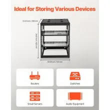 VEVOR 12U Open Frame Network Rack, 23 in Depth, Wall Mounted or Floor Standing Server Rack, Heavy Duty 4 Post, with Vented Shelves & Mounting Hardware, Holds All Your Networking IT Equipment AV Gear