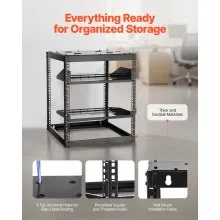VEVOR 12U Open Frame Network Rack, 23 in Depth, Wall Mounted or Floor Standing Server Rack, Heavy Duty 4 Post, with Vented Shelves & Mounting Hardware, Holds All Your Networking IT Equipment AV Gear