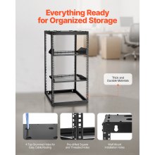 VEVOR 20U Open Frame Network Rack Wall Mounted Server Rack 4 Post with Shelves
