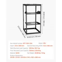 VEVOR 20U Open Frame Network Rack Wall Mounted Server Rack 4 Post with Shelves