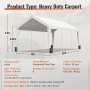 VEVOR Carport, 10x20 ft Heavy Duty Car Canopy Garage Boat Shelter Party Tent with 8 Reinforced Poles and 4 Weight Bags, UV Resistant Waterproof Tarp for SUV, F150, Car, Truck, Boat