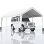 white suv parked under a VEVOR carport with a pitched roof and sturdy metal frame.