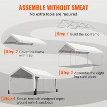 VEVOR Carport Car Canopy Garage Shelter Tent 10x20ft with 8 Poles for Auto Boats
