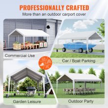 VEVOR Carport, 10x20 ft Heavy Duty Copertina pentru mașină Garaj Adăpost pentru bărci Cort de petrecere cu 8 stâlpi întăriți și 4 saci de greutate, Prelată rezistentă la UV pentru SUV, F150, mașină, camion, barcă