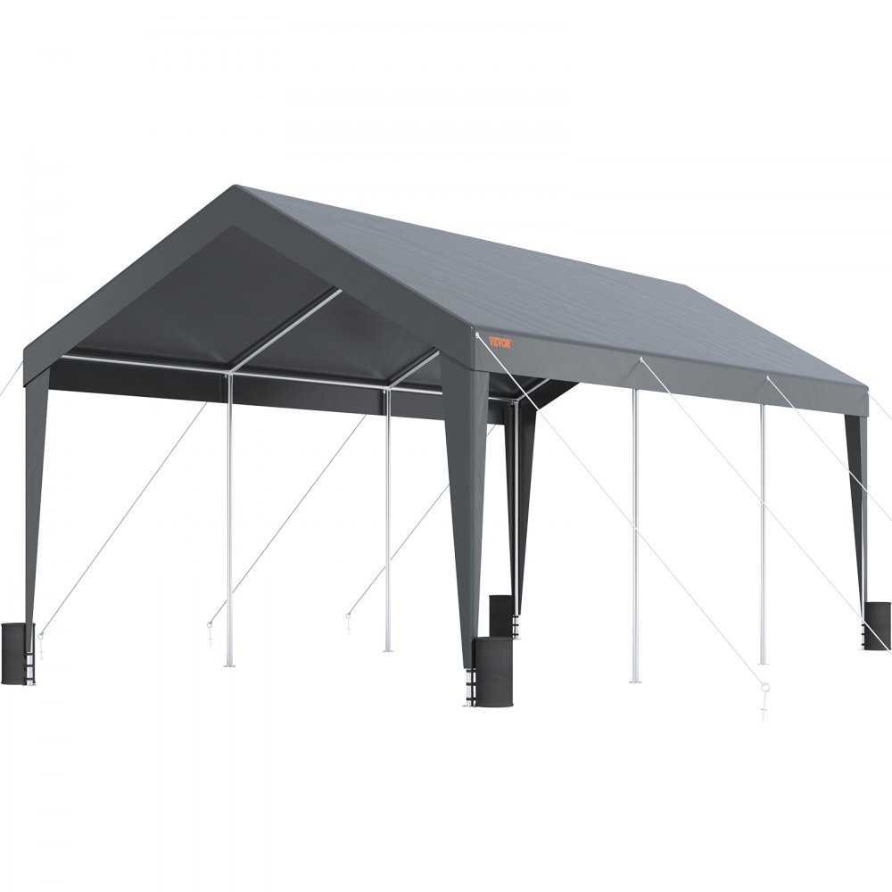 VEVOR carport with sturdy frame, gray canopy, and reinforced legs for outdoor vehicle protection.