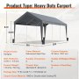 VEVOR Carport Car Canopy Garage Shelter Tent 3 m x 6 m with 8 Poles for Auto Boats